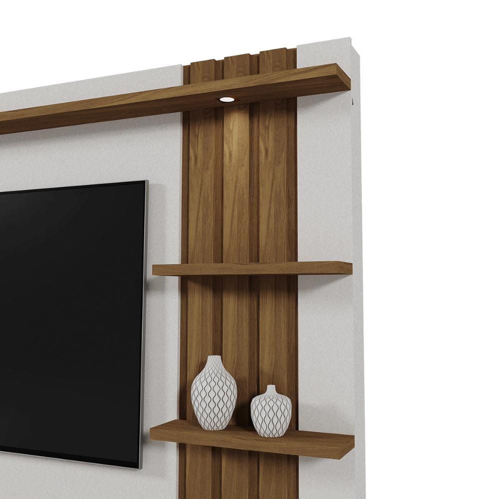 Home Mariana com LED e 1 Porta Ripada para TV até 55” Perola Metalizado/Amendoa