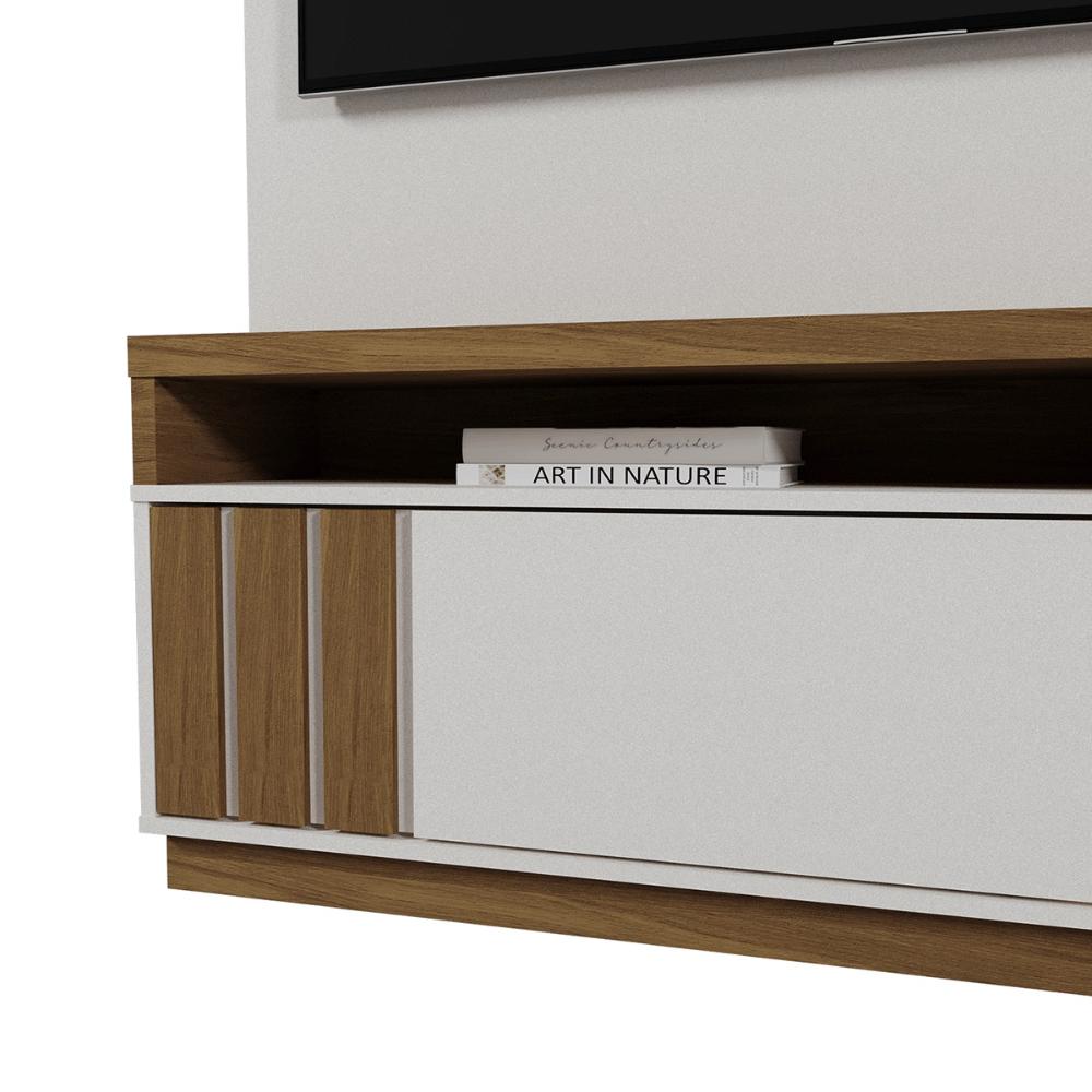 Home Mariana com LED e 1 Porta Ripada para TV até 55” Perola Metalizado/Amendoa