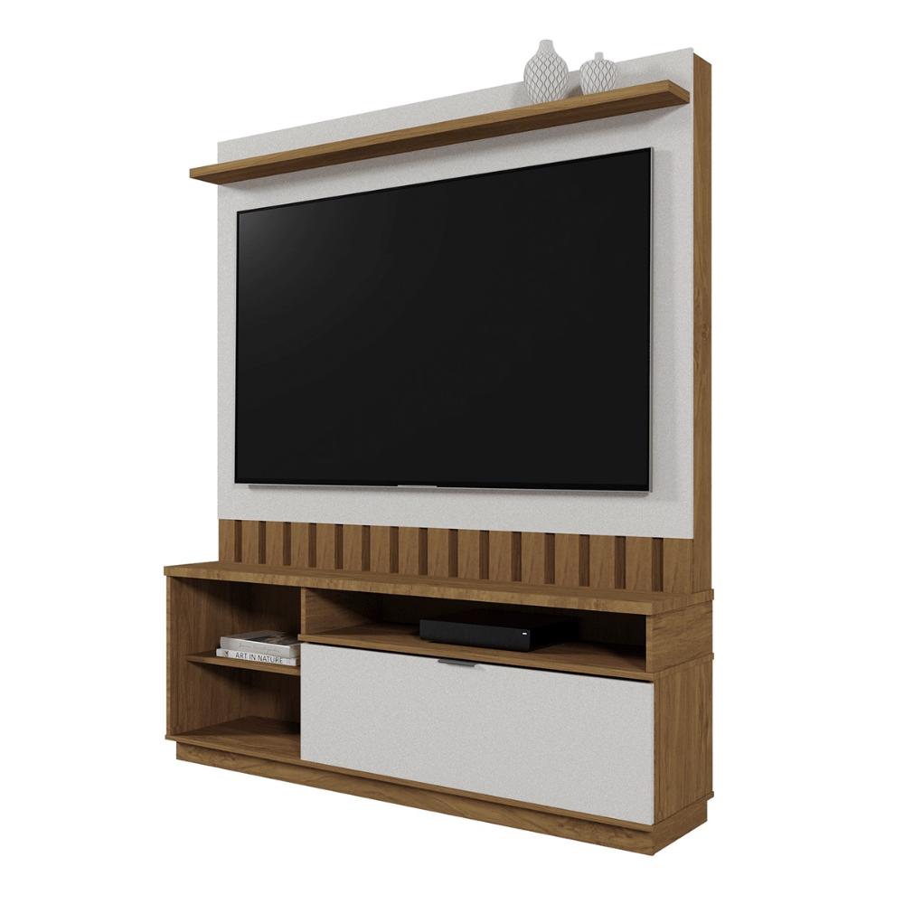 Home Painel Diamantina para TV até 60” Polegadas com 1 Porta Amendoa/Perola Metalizado