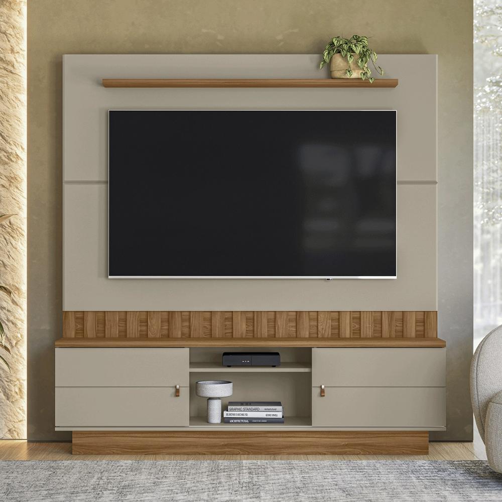 Home Painel Florianopolis Ripado Para TV até 70" Polegadas Grigio/Amendoa