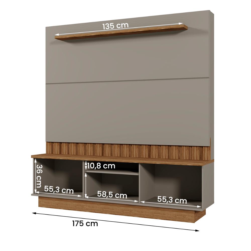 Home Painel Florianopolis Ripado Para TV até 70" Polegadas Grigio/Amendoa