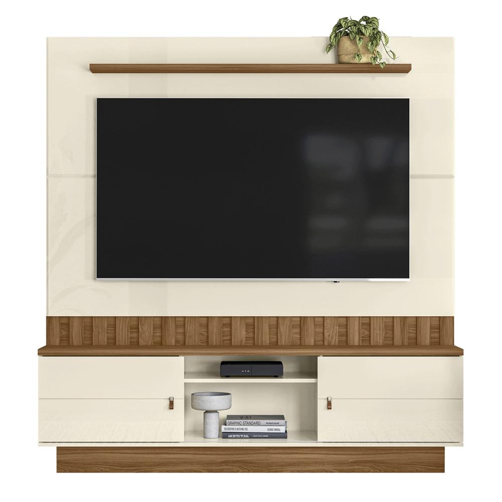 Home Painel Florianopolis Ripado Para TV até 70" Polegadas Off White/Amendoa