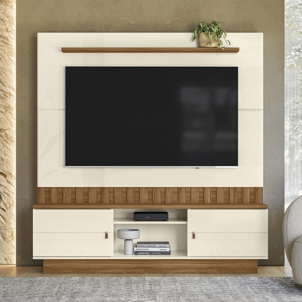 Home Painel Florianopolis Ripado Para TV até 70" Polegadas Off White/Amendoa