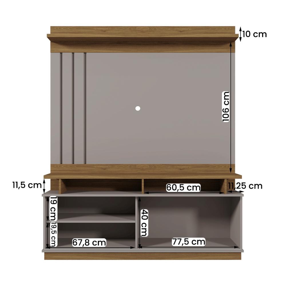 Home Painel Goiás com Porta Ripada para TV até 55” Polegadas Grigio Fosco/Amendoa