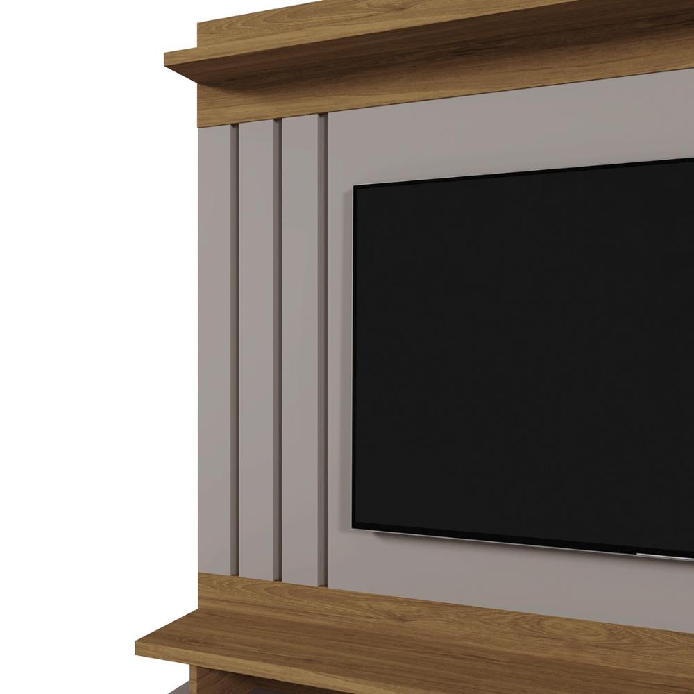 Home Painel Goiás com Porta Ripada para TV até 55” Polegadas Grigio Fosco/Amendoa