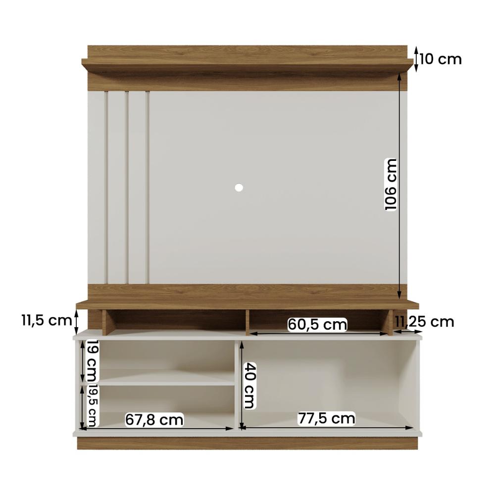 Home Painel Goiás com Porta Ripada para TV até 55” Polegadas Off White/Amendoa