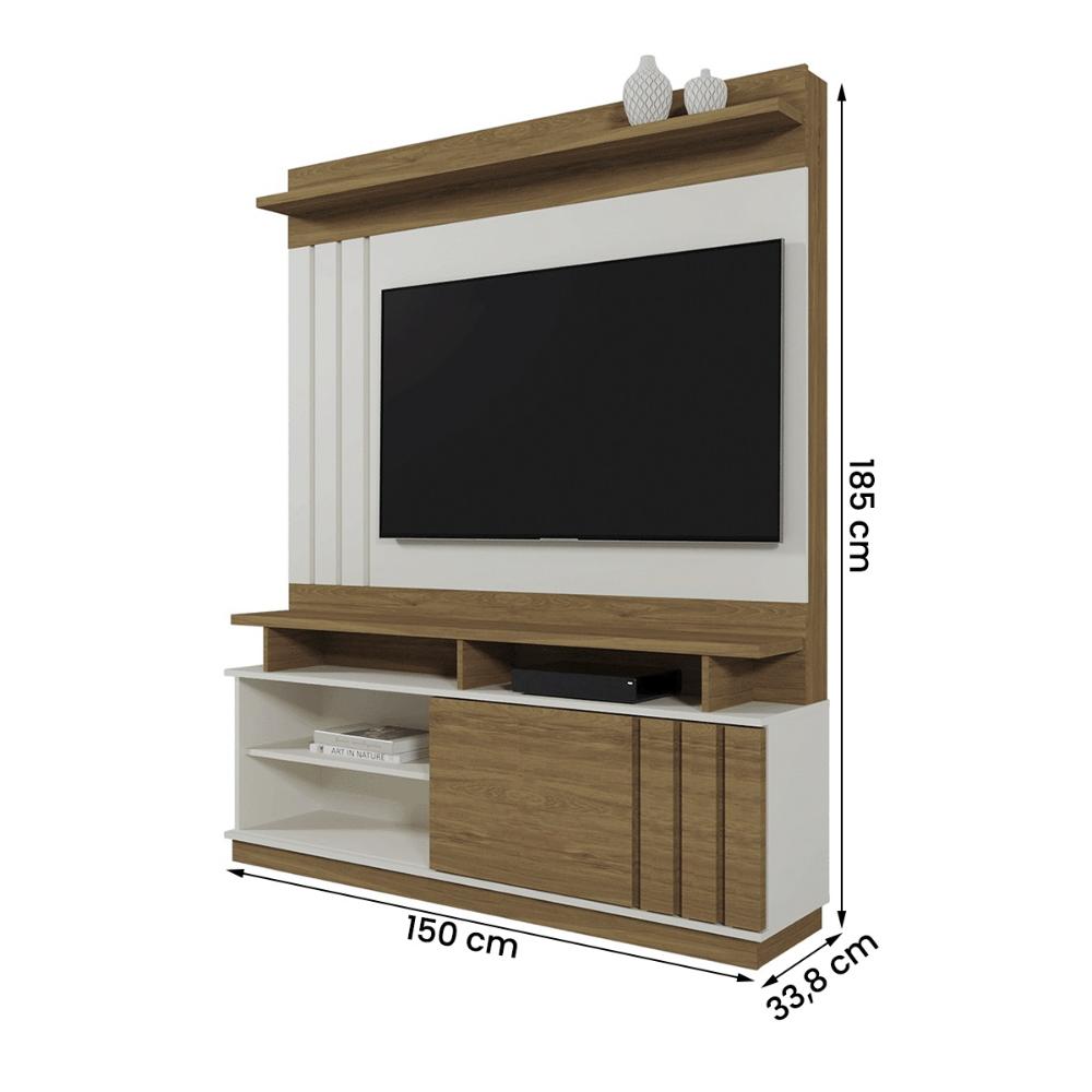 Home Painel Goiás com Porta Ripada para TV até 55” Polegadas Off White/Amendoa
