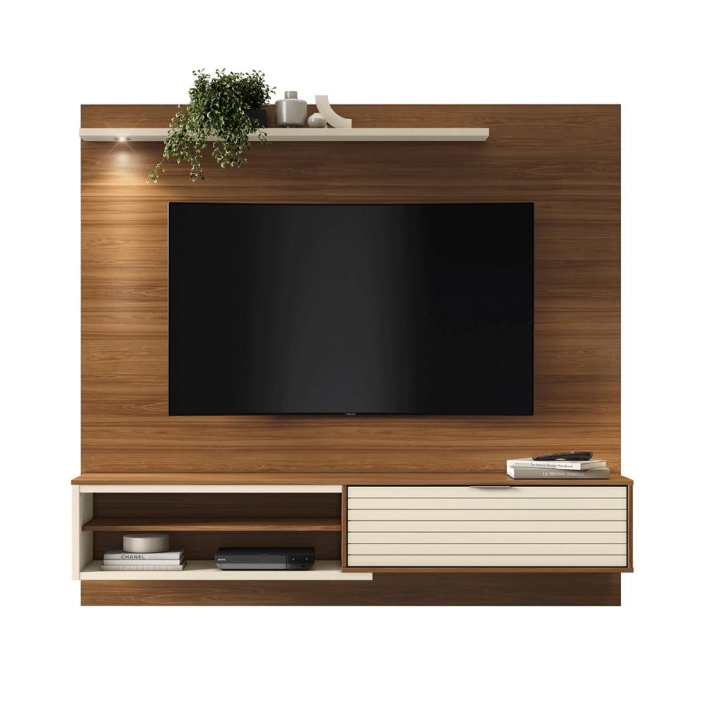 Home Painel Suspenso Trenton 1.8 com LED para TV até 70” Cinamomo/Perola Metalizado