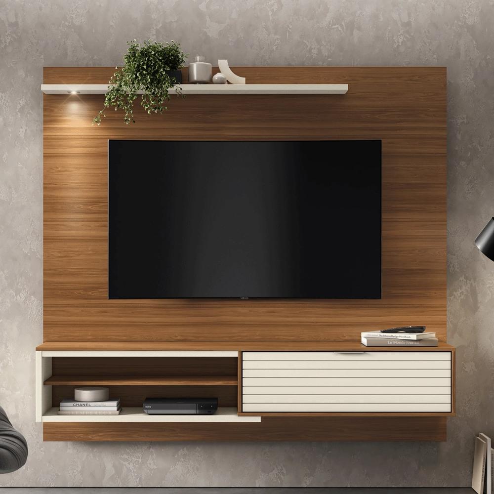 Home Painel Suspenso Trenton 1.8 com LED para TV até 70” Cinamomo/Perola Metalizado