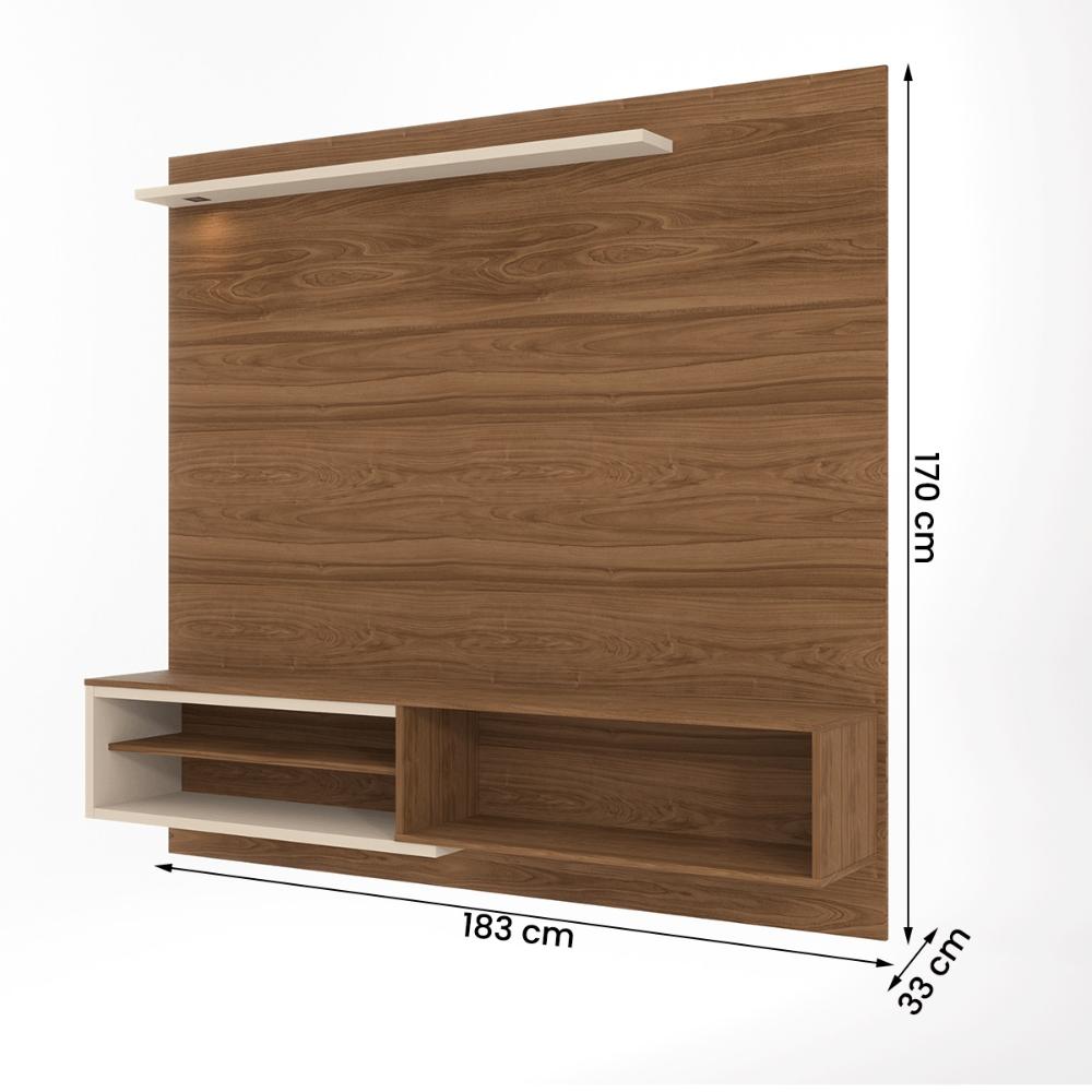 Home Painel Suspenso Trenton 1.8 com LED para TV até 70” Cinamomo/Perola Metalizado