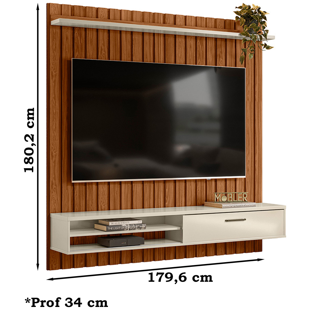 Painel Home Suspenso TV 75 Pol 5005888 Cinamomo Mell Off White MBL