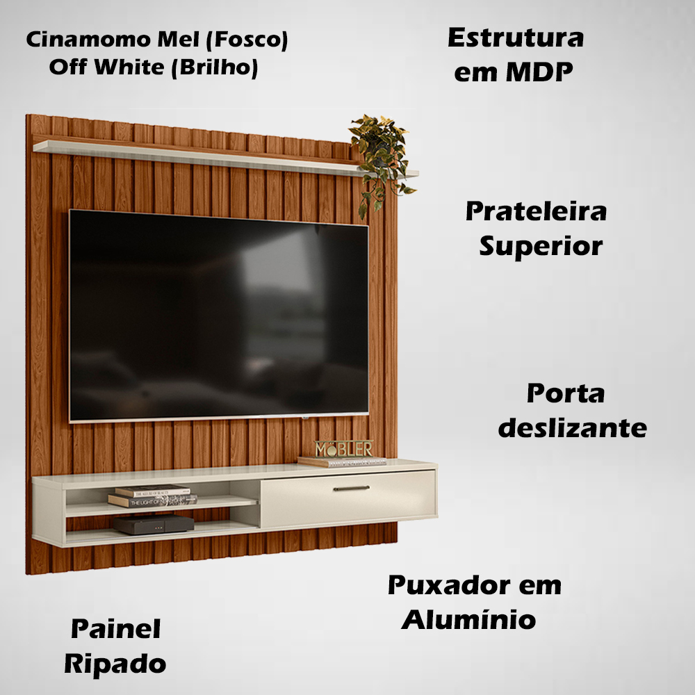 Painel Home Suspenso TV 75 Pol 5005888 Cinamomo Mell Off White MBL