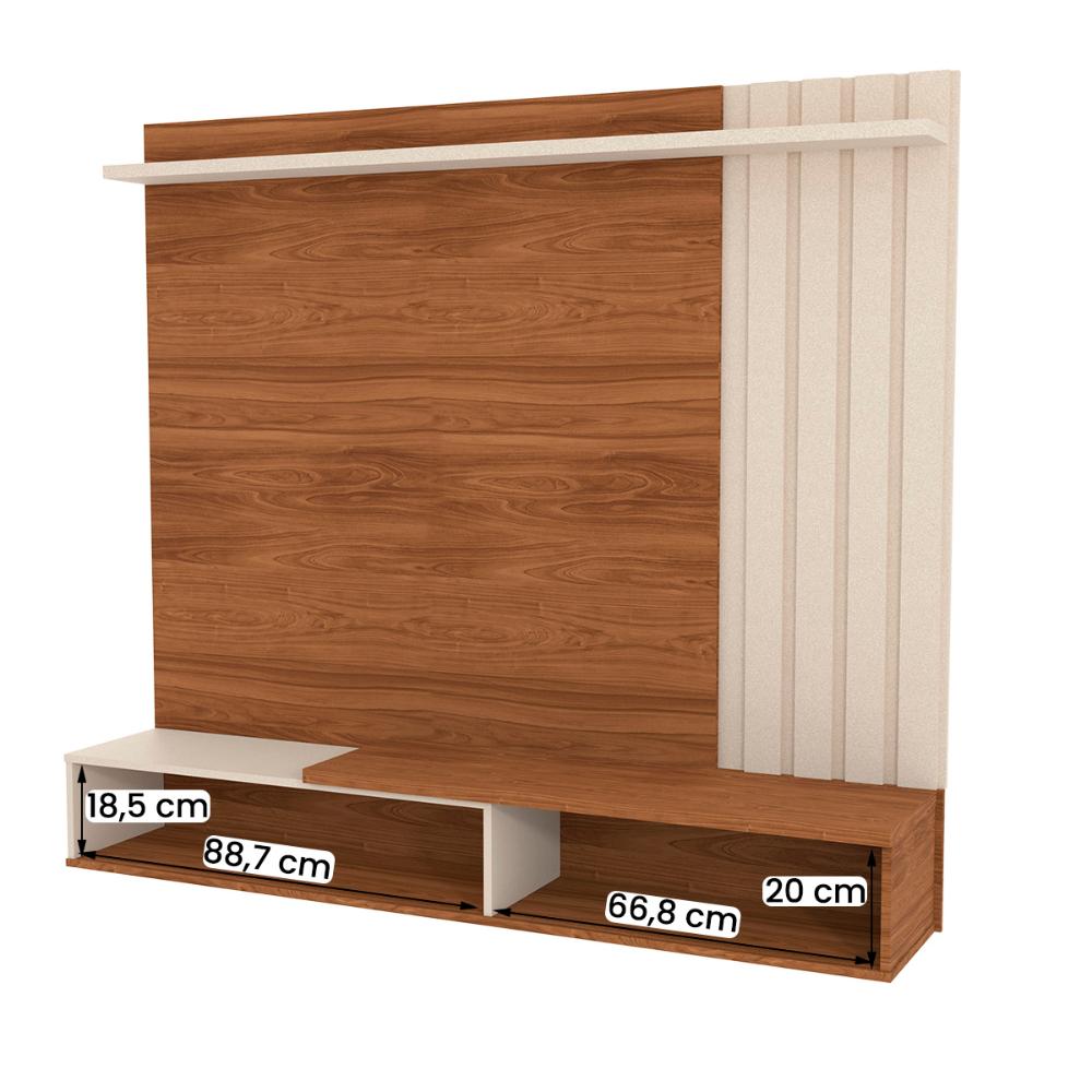 Painel Home Suspenso Vegas 1.6 com Ripado e 1 Porta 160 cm Cinamomo/Perola Metalizado