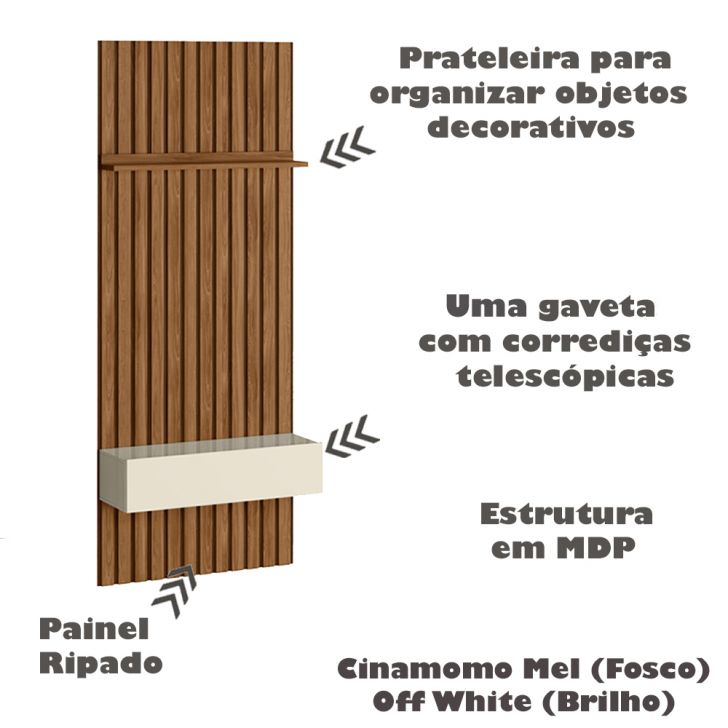 Painel Ripado de Parede com Gaveta 2,00x2,65 Slatted MDP Mel/Off