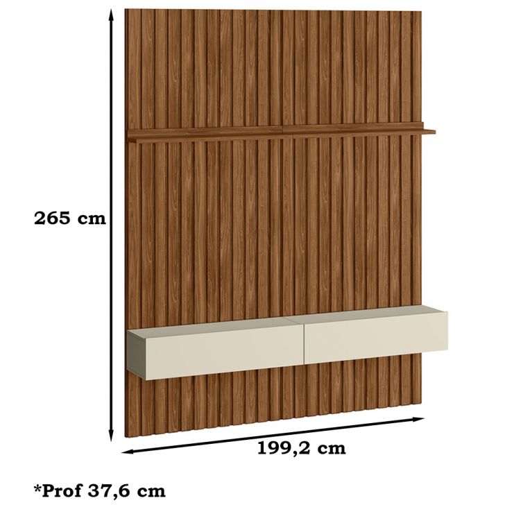 Painel Ripado 100% MDF - 2,25m de Altura - Cabeceira de cama, Rack