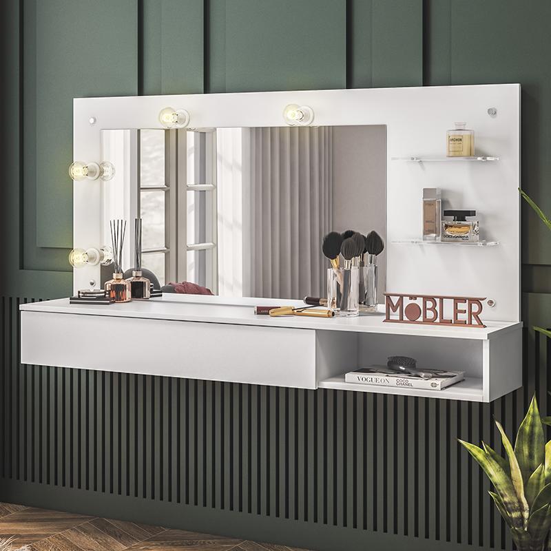 Penteadeira Camarim Suspensa Lumiere Branco Fosco - Mobler