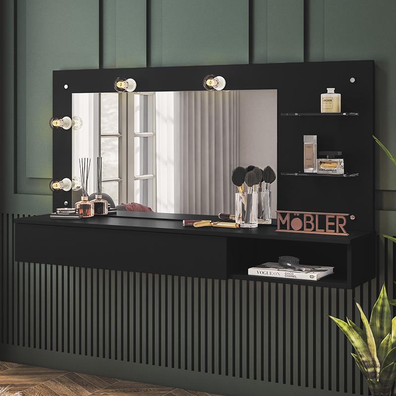 Penteadeira Camarim Suspensa Lumiere Preto Fosco - Mobler