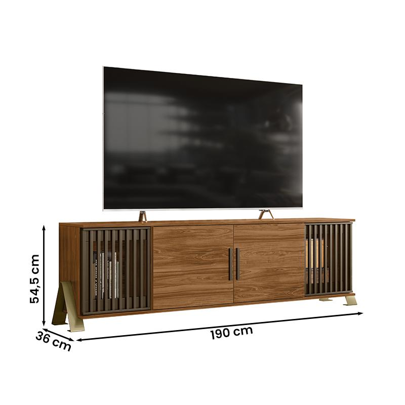 Rack Bancada Metallic 1.9 Com Portas Ripadas e Pés de Metal Cinamomo Mel