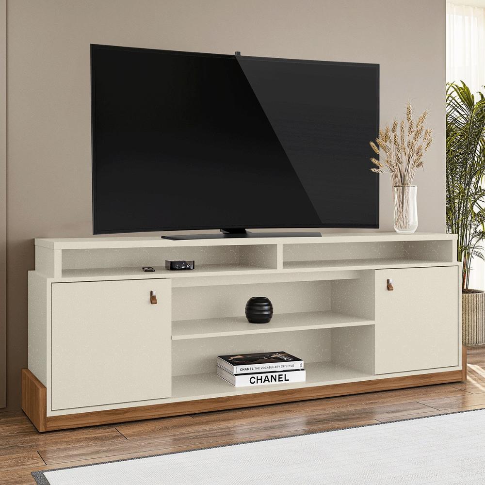 Rack Bancada Montana 1.8 para TV até 75” com Rodízios Perola Metalizado/Cinamomo