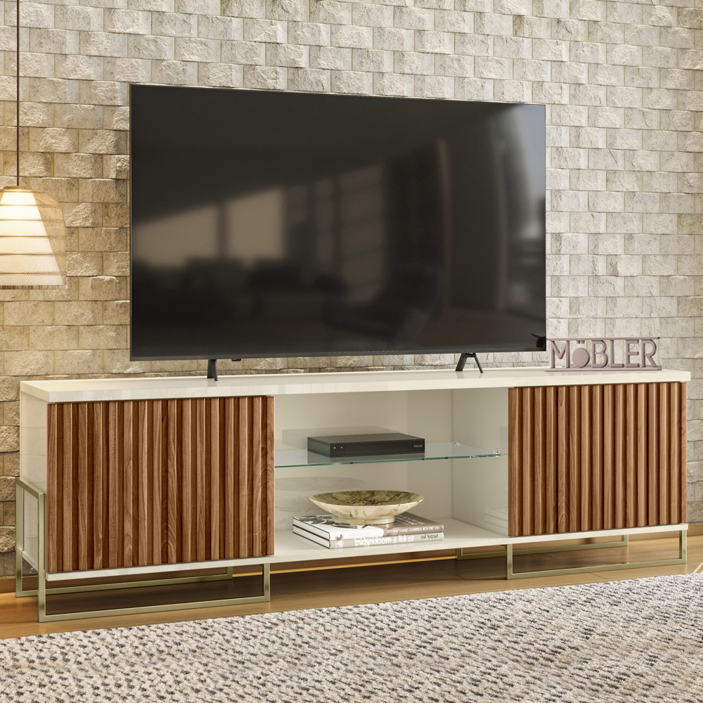 Rack Bancada TV 75 Metha 180 cm Cinamomo Mell Off White MBL