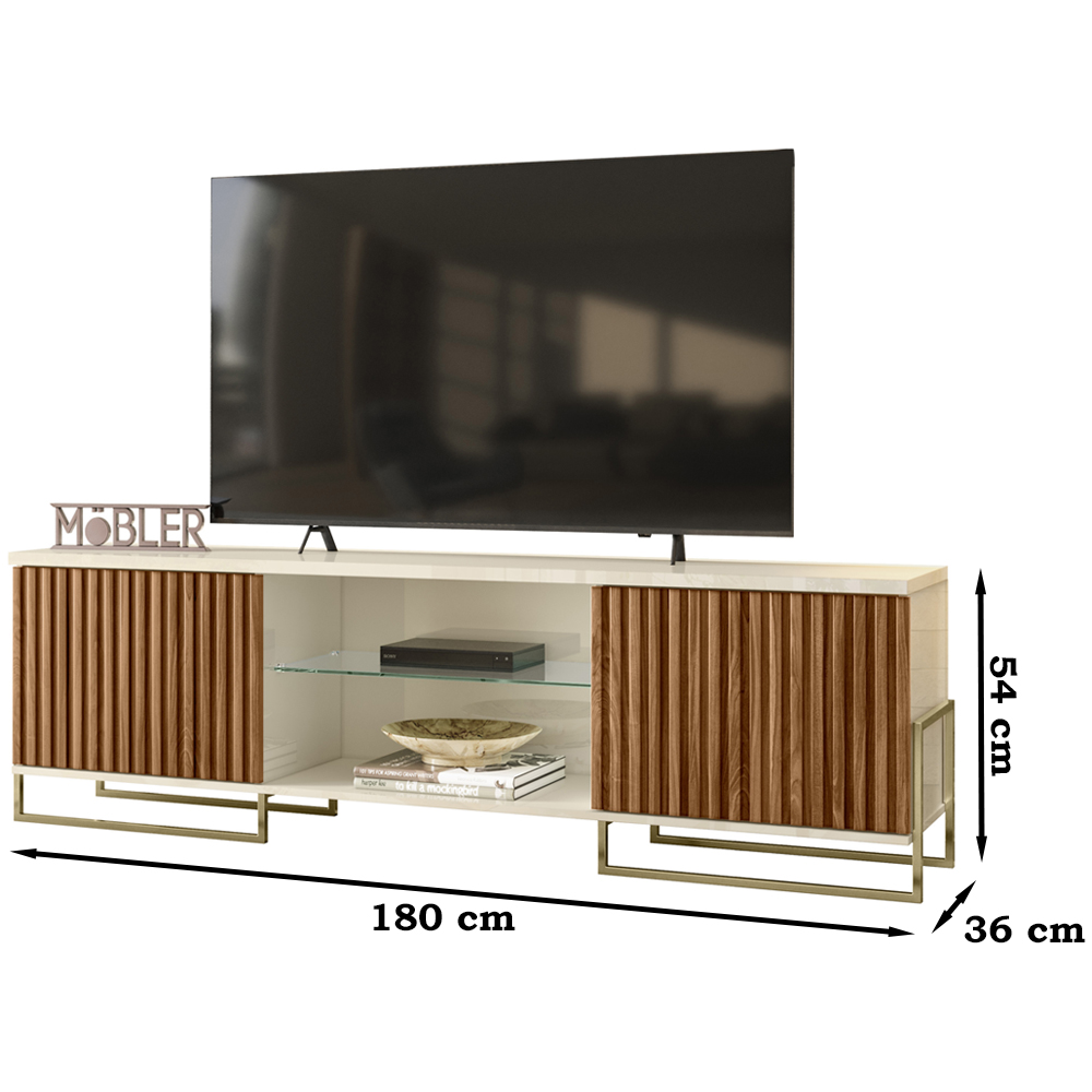 Rack Bancada TV 75 Metha 180 cm Cinamomo Mell Off White MBL