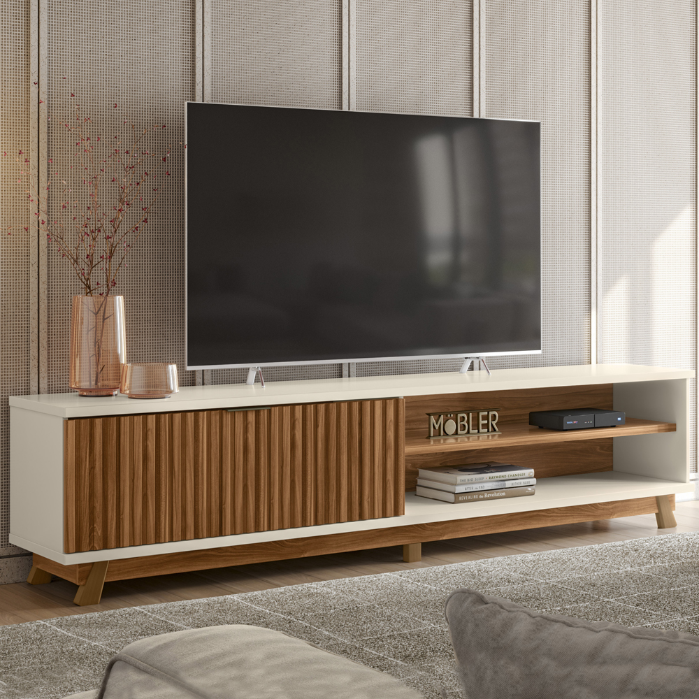 Rack Bancada TV 75 Pol Geniss 211 cm Cinamomo Mell Off White MBL