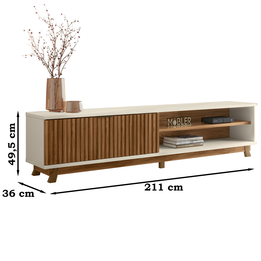 Rack Bancada TV 75 Pol Geniss 211 cm Cinamomo Mell Off White MBL