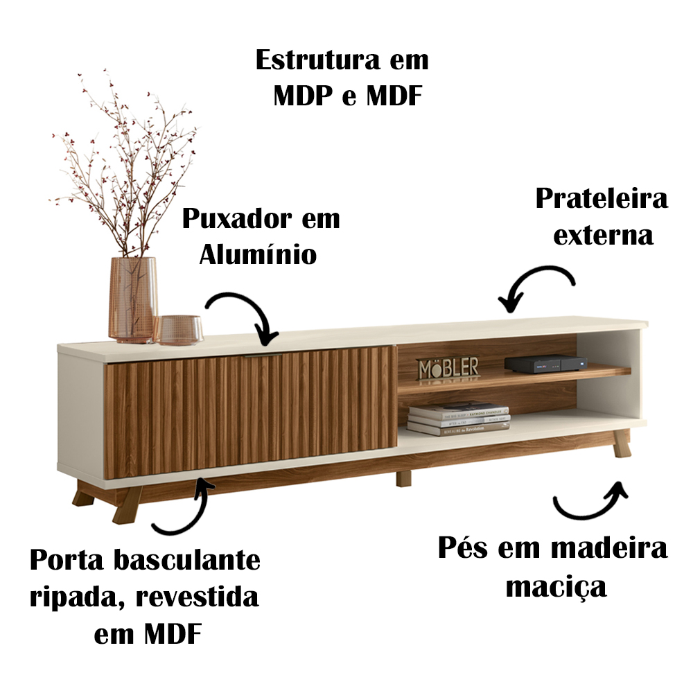 Rack Bancada TV 75 Pol Geniss 211 cm Cinamomo Mell Off White MBL