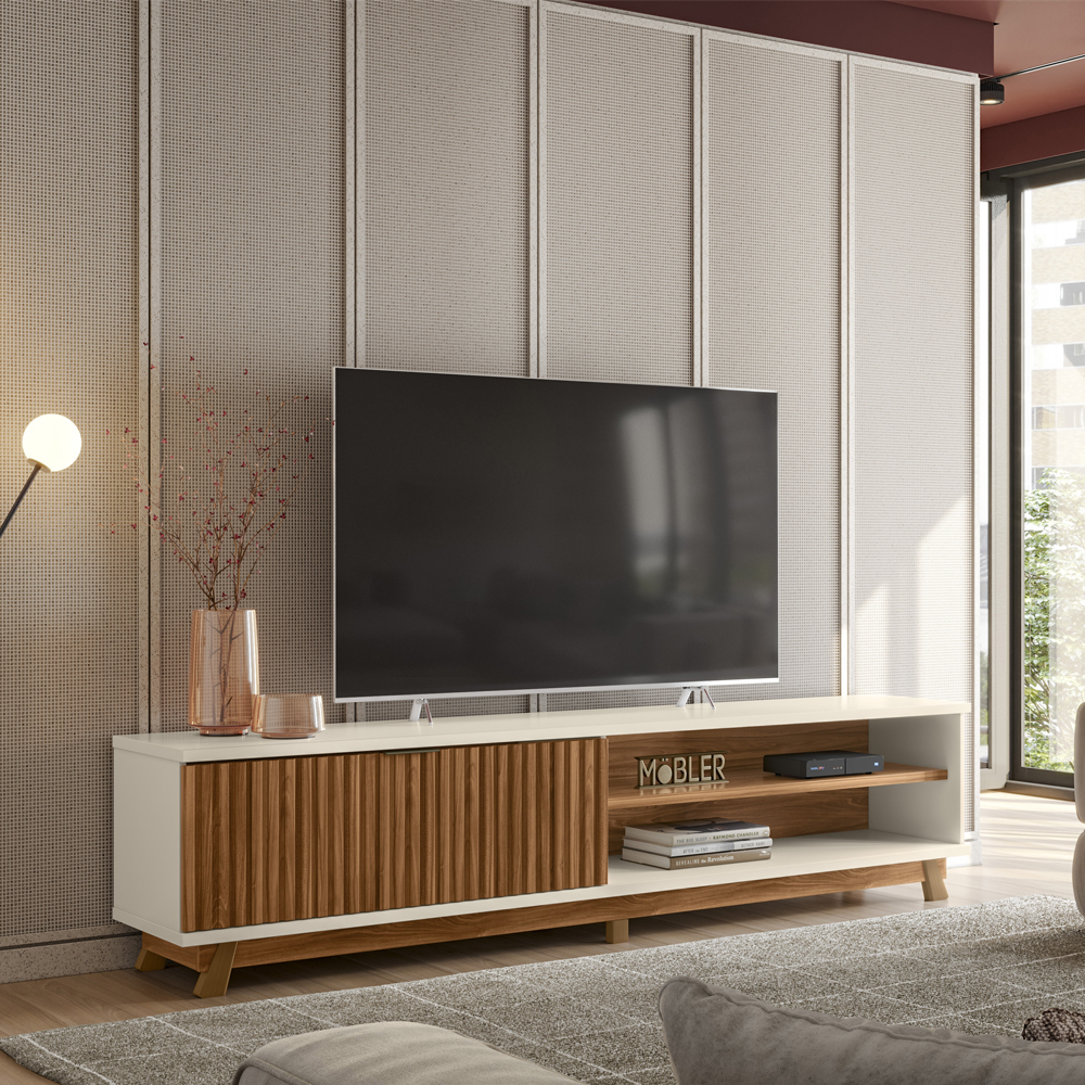 Rack Bancada TV 75 Pol Geniss 211 cm Cinamomo Mell Off White MBL