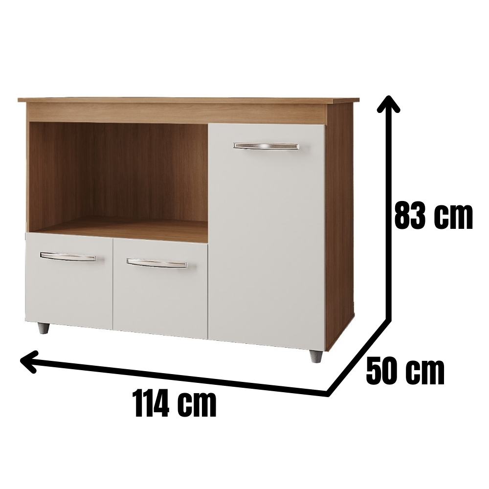  Balcão Multiuso Para Cozinha Liza 3 Portas Savana Off White Moblis