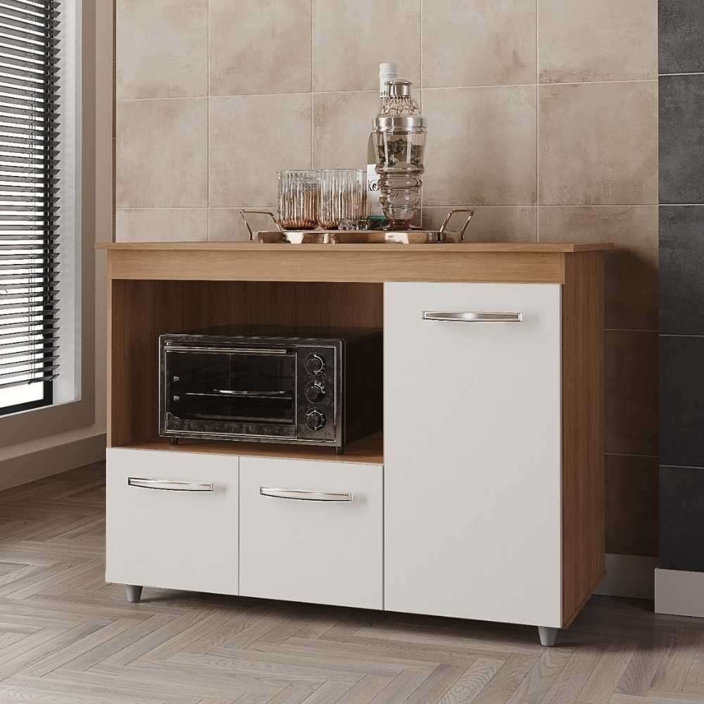  Balcão Multiuso Para Cozinha Liza 3 Portas Savana Off White Moblis