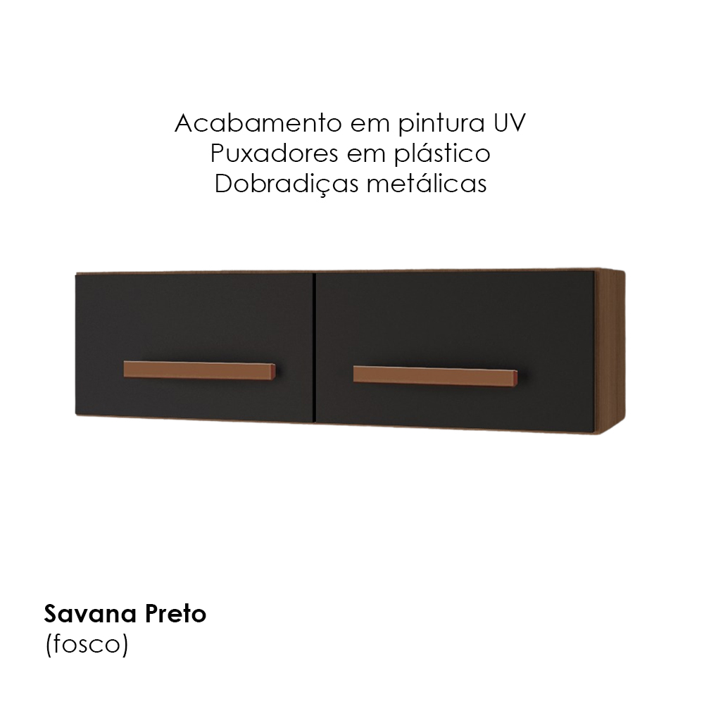 Armario Aereo Geladeira 79 cm Mara Savana Preto Mobbs