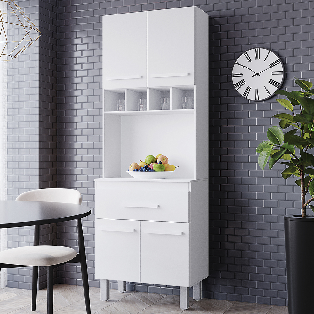 Armario Paneleiro 4P 1G 197x60 cm Vitoria Branco Mobbs