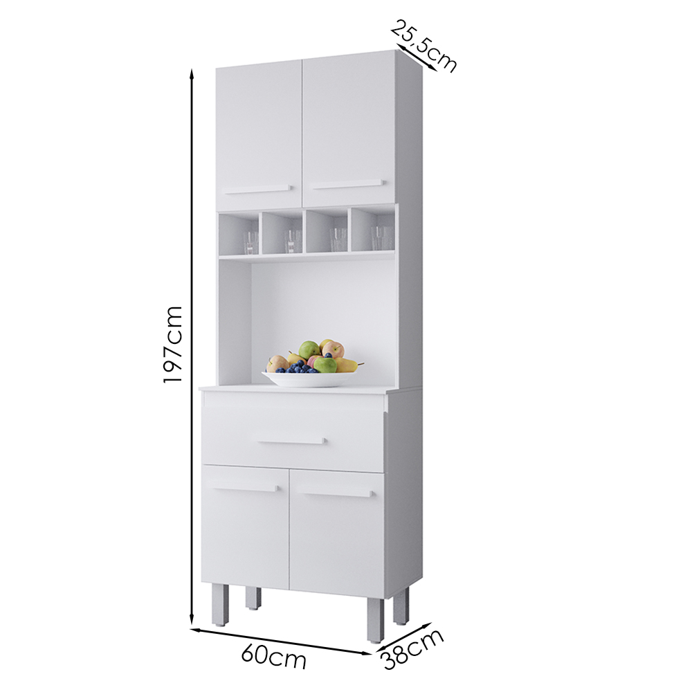 Armario Paneleiro 4P 1G 197x60 cm Vitoria Branco Mobbs