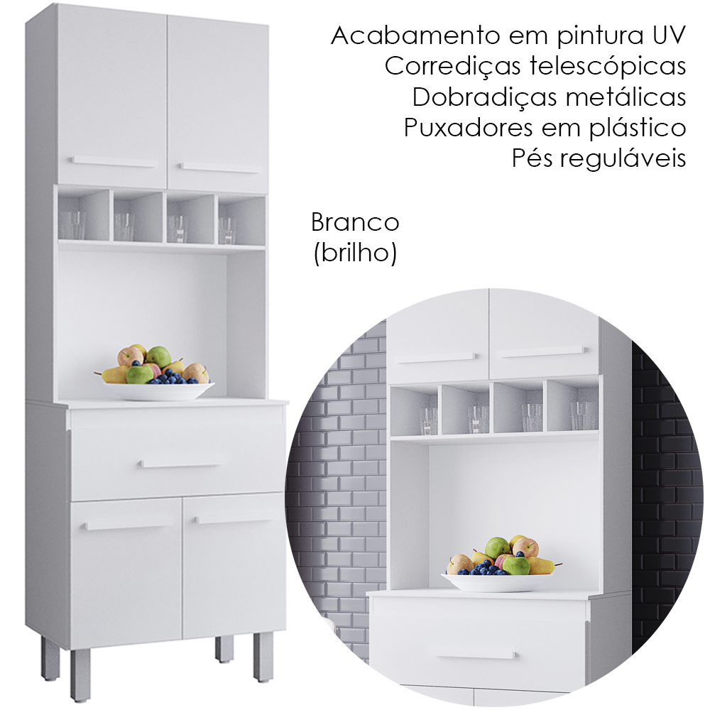 Armario Paneleiro 4P 1G 197x60 cm Vitoria Branco Mobbs
