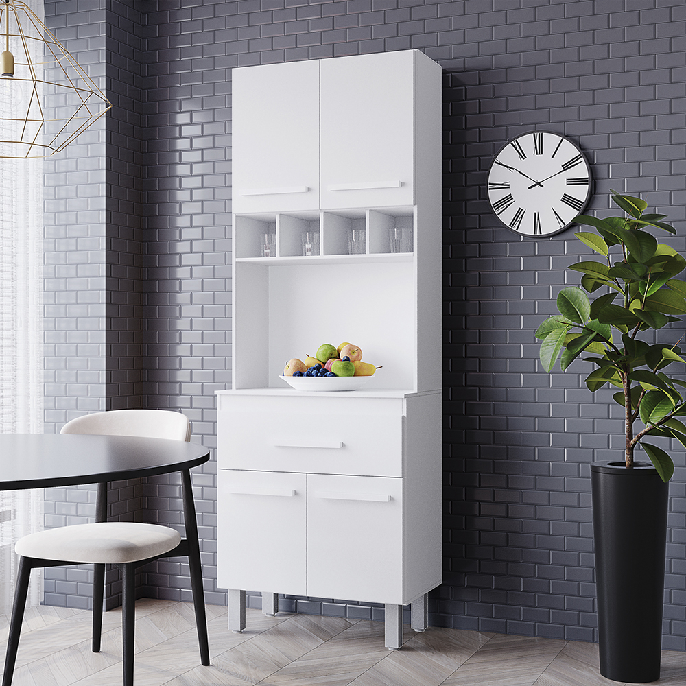 Armario Paneleiro 4P 1G 197x60 cm Vitoria Branco Mobbs