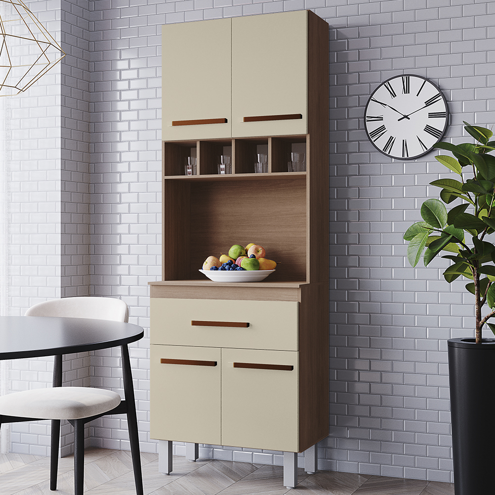 Armario Paneleiro 4P 1G 197x60 cm Vitoria Savana Off White Mobbs
