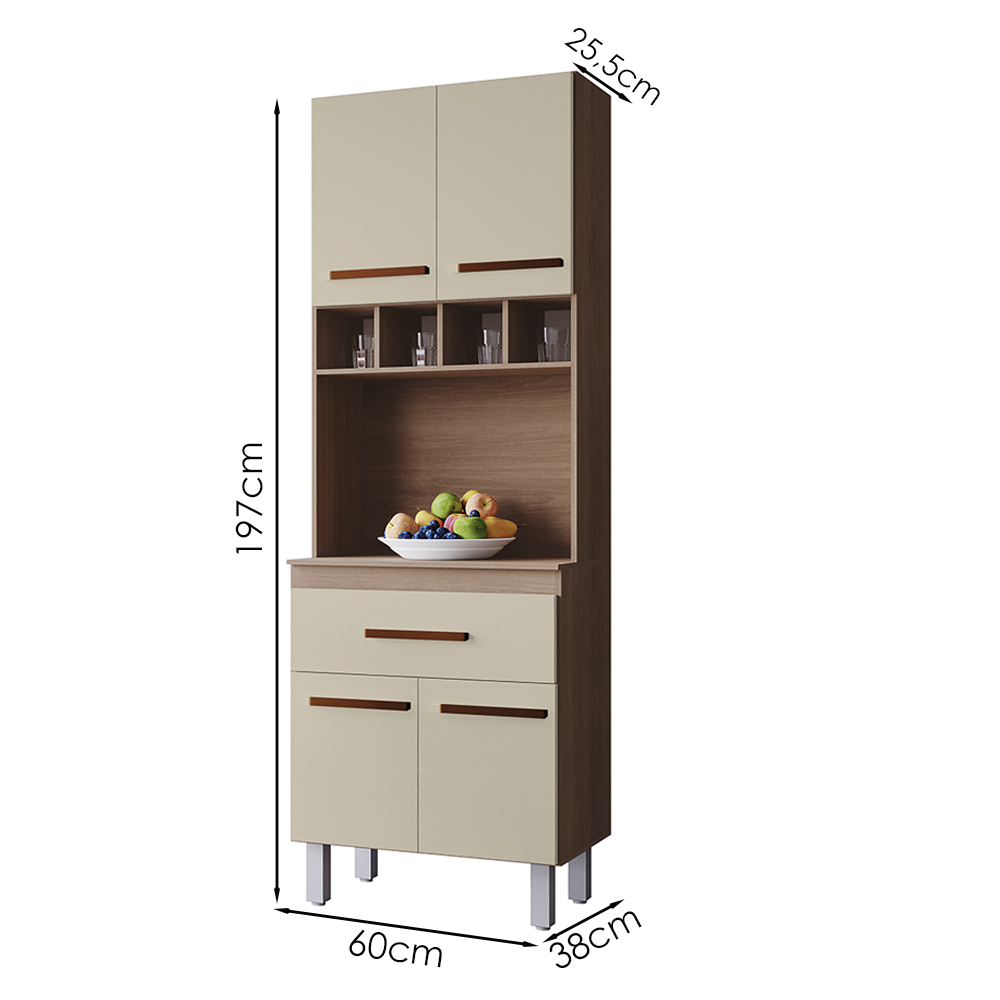 Armario Paneleiro 4P 1G 197x60 cm Vitoria Savana Off White Mobbs