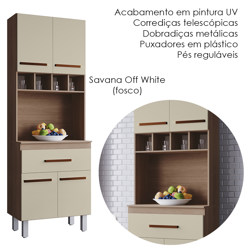 Armario Paneleiro 4P 1G 197x60 cm Vitoria Savana Off White Mobbs
