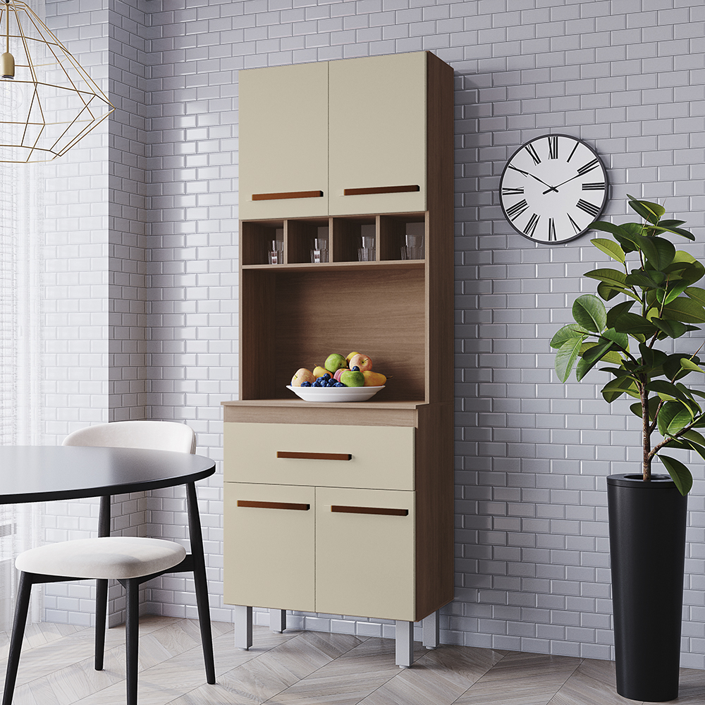 Armario Paneleiro 4P 1G 197x60 cm Vitoria Savana Off White Mobbs