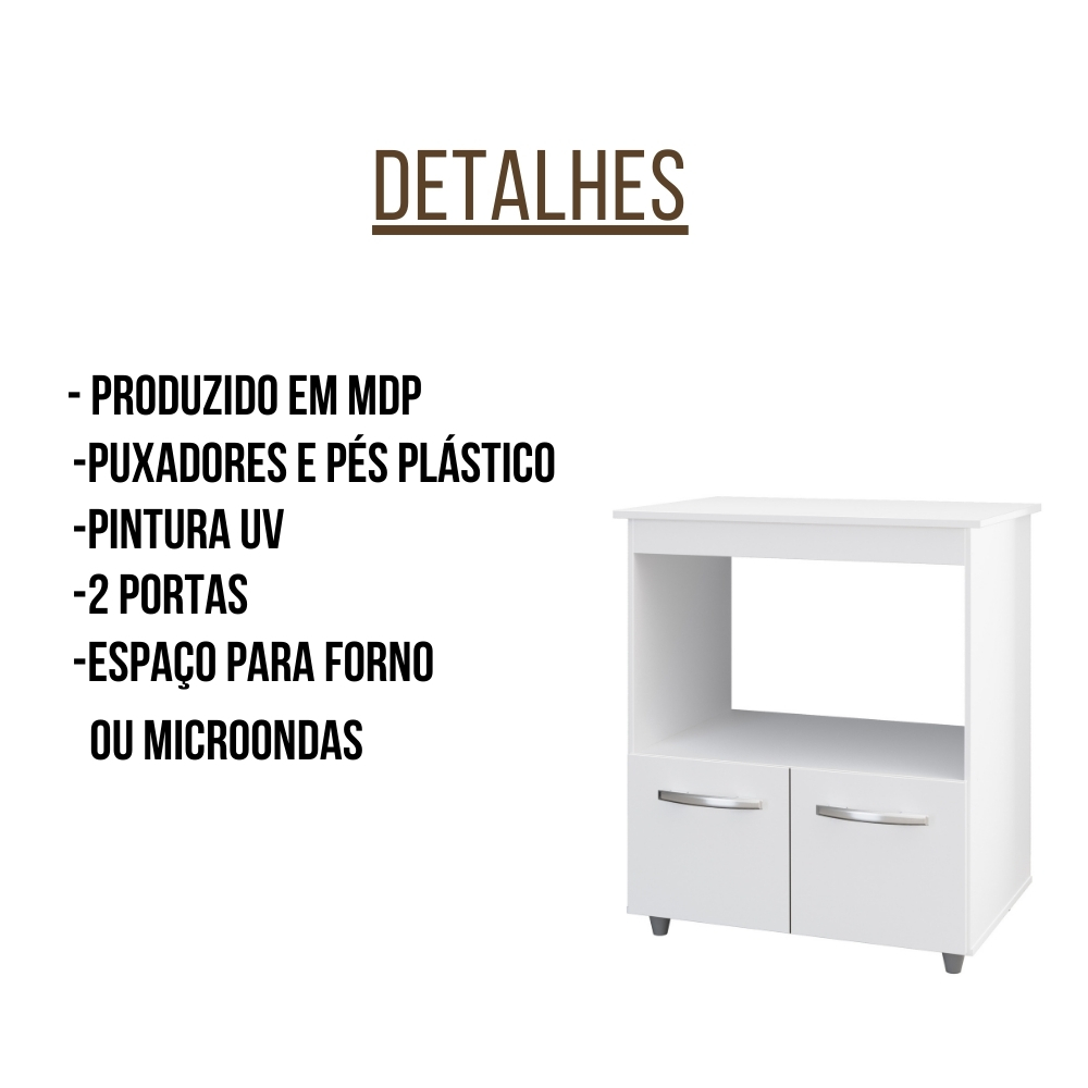 Balcão Multiuso Para Cozinha Angela 2 Portas Branco Moblis