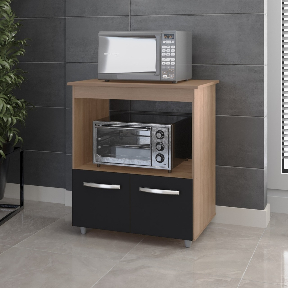Balcão Multiuso Para Cozinha Angela 2 Portas Savana Preto Moblis