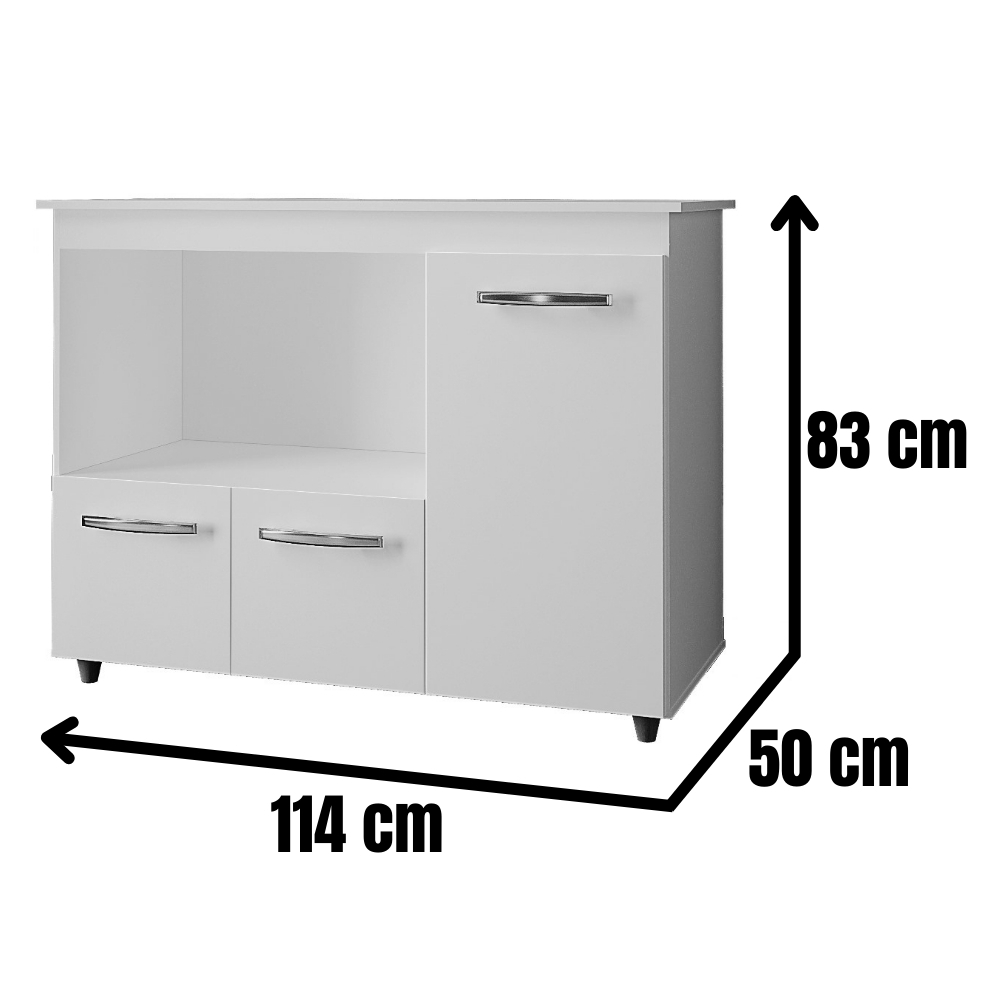Balcão Multiuso Para Cozinha Liza 3 Portas Branco Moblis