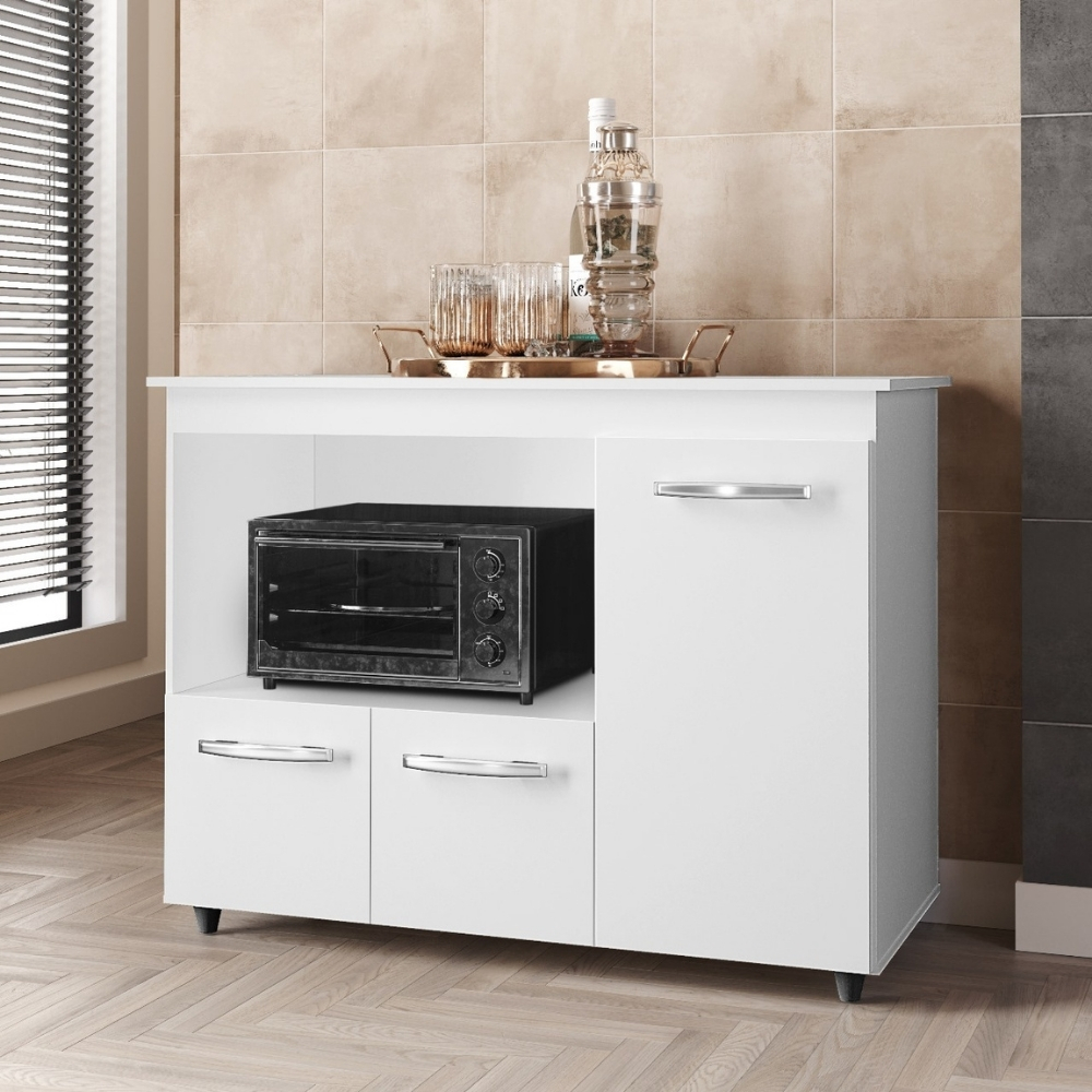 Balcão Multiuso Para Cozinha Liza 3 Portas Branco Moblis