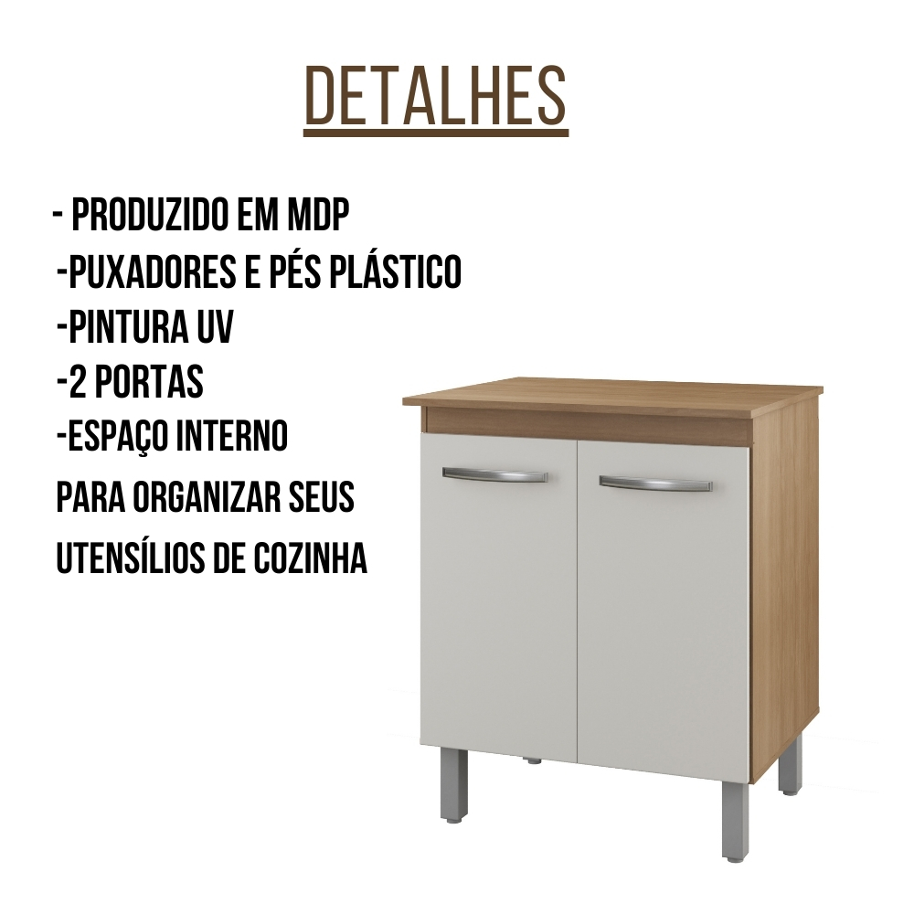 Balcão Multiuso Para Cozinha Serena 2 Portas Savana Off White Moblis