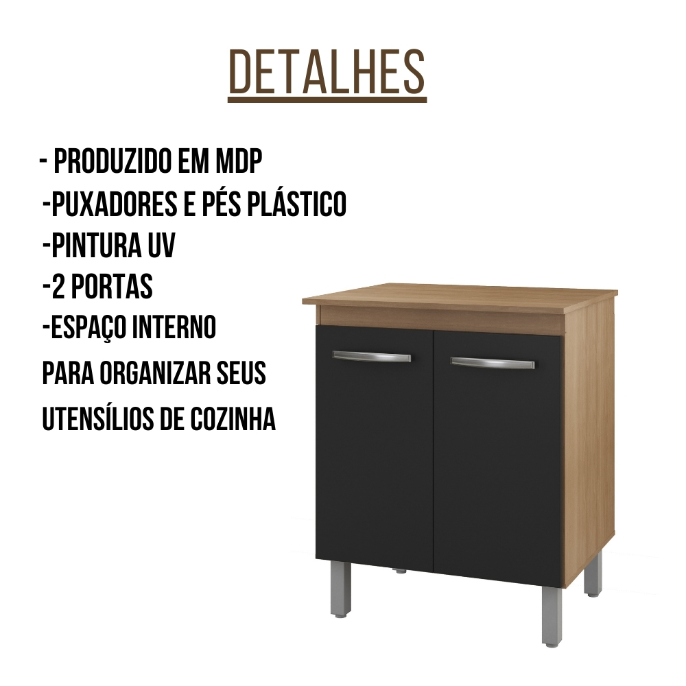 Balcão Multiuso Para Cozinha Serena 2 Portas Savana Preto Moblis