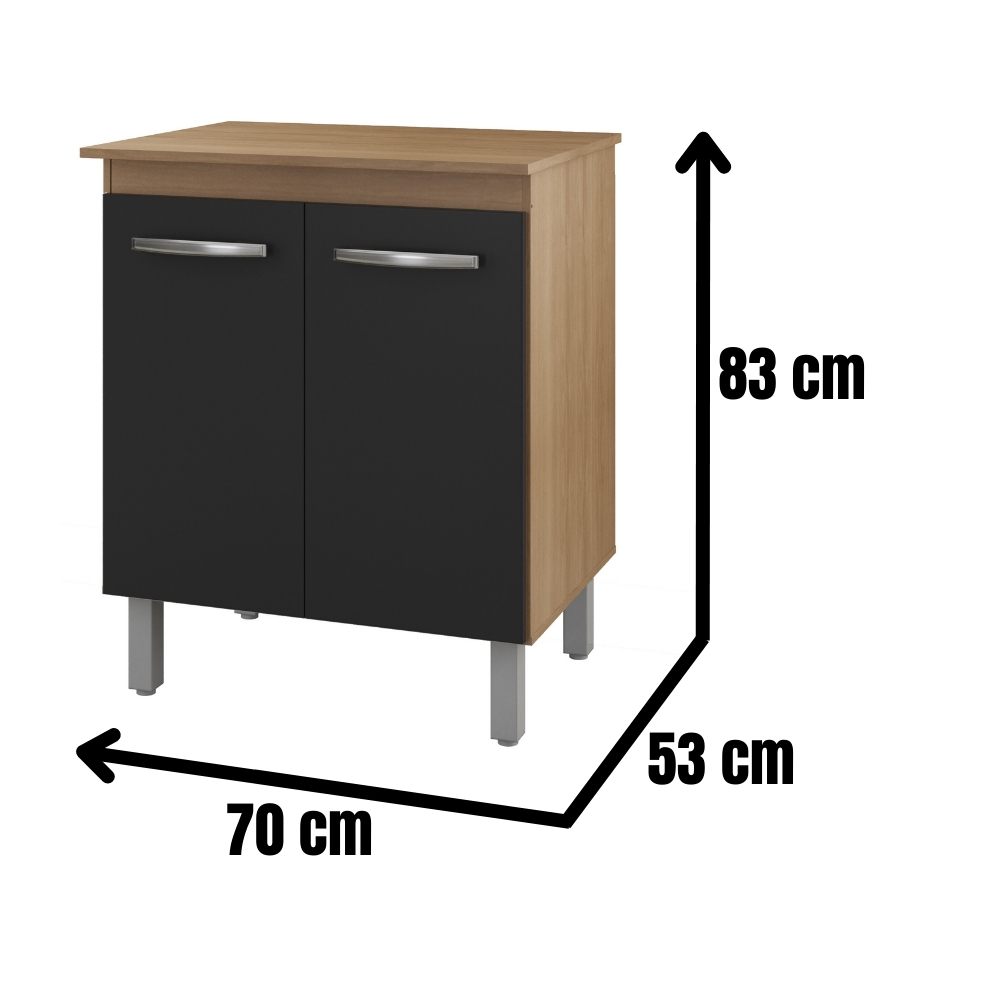 Balcão Multiuso Para Cozinha Serena 2 Portas Savana Preto Moblis