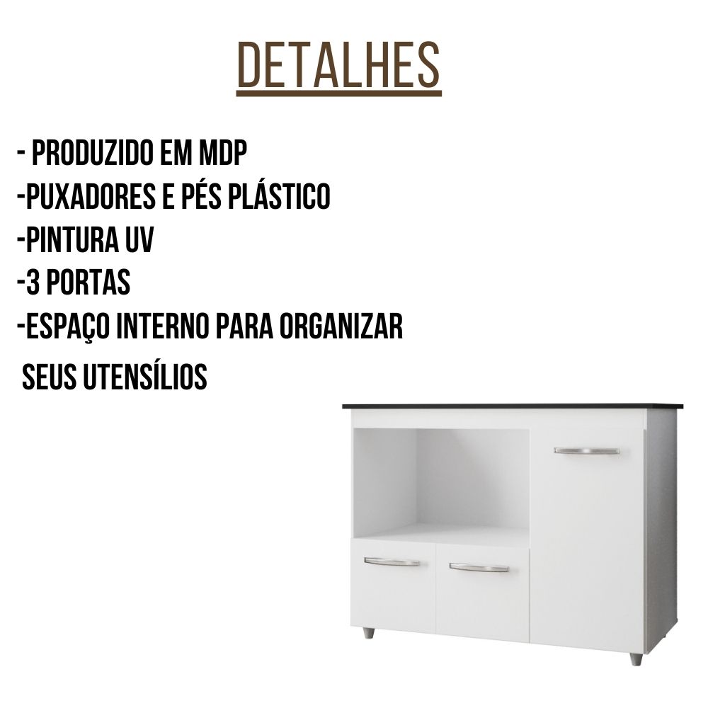 Balcão Para Cooktop Ana 5 Bocas 3 Portas Branco Moblis