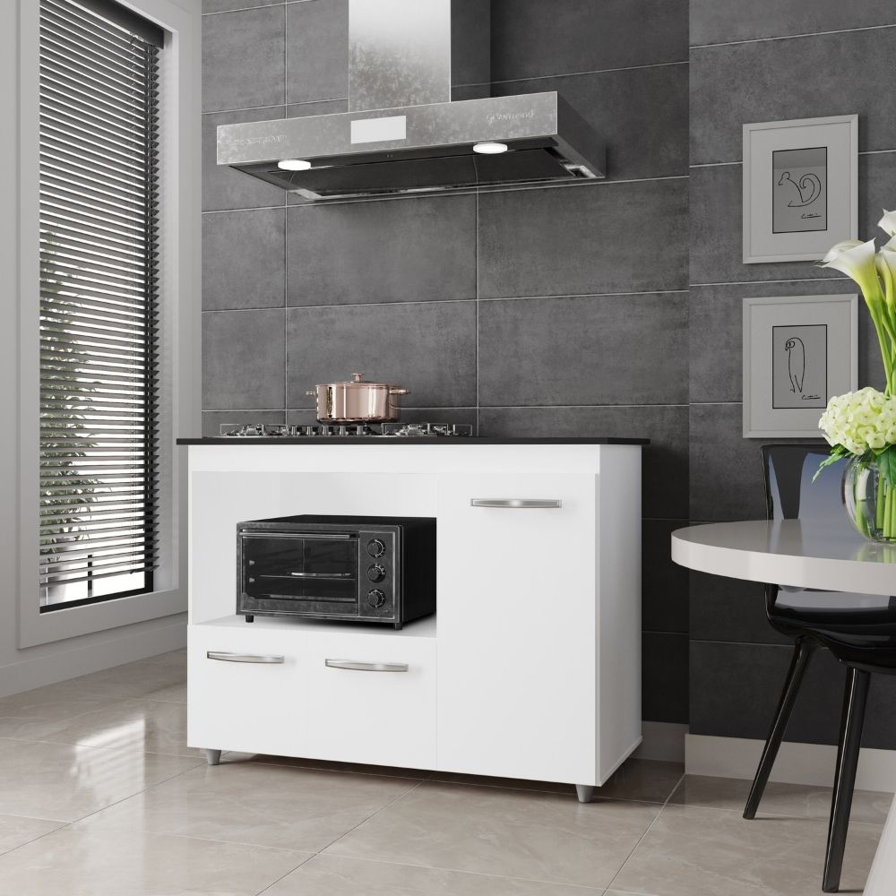 Balcão Para Cooktop Ana 5 Bocas 3 Portas Branco Moblis