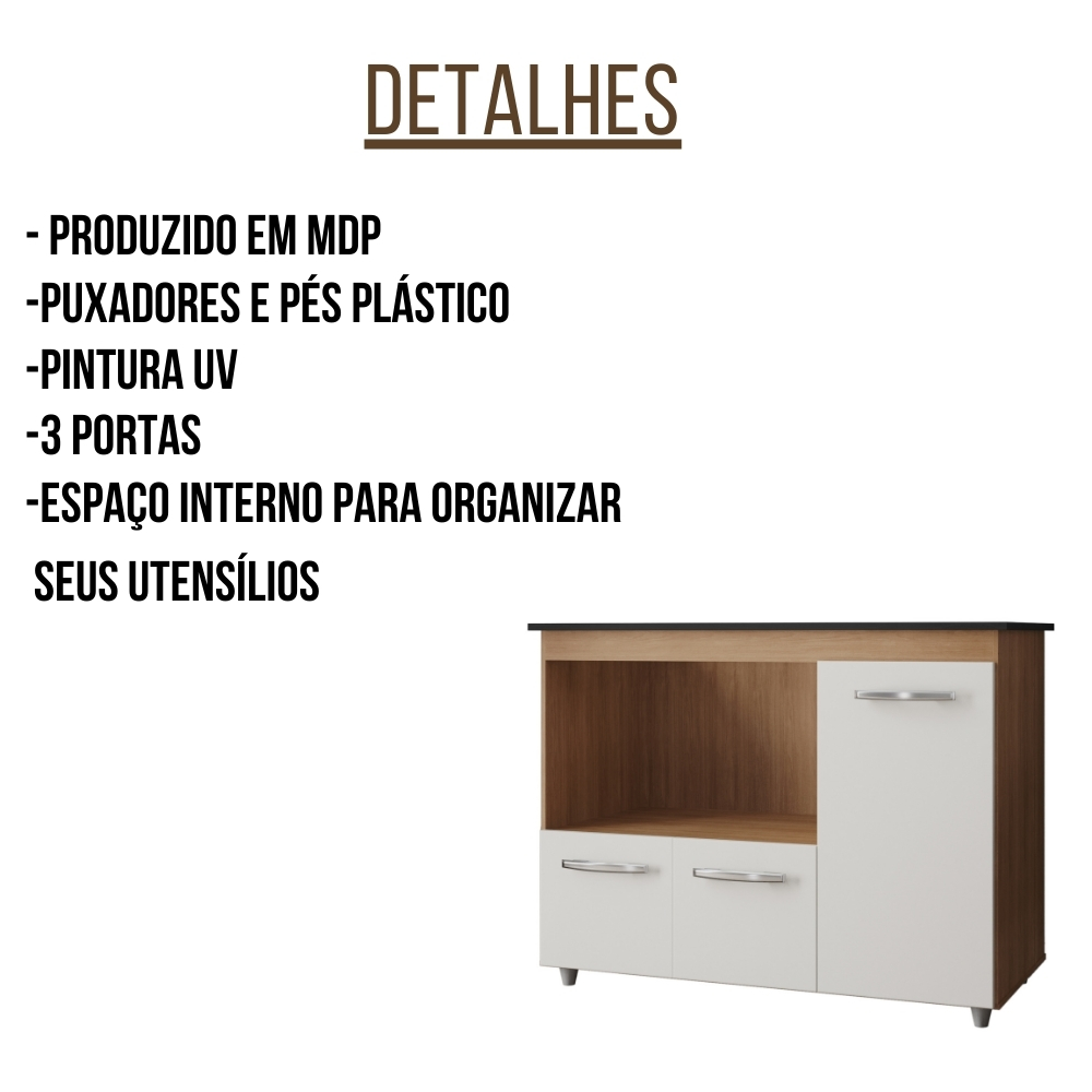 Balcão Para Cooktop Ana 5 Bocas 3 Portas Savana Off White Moblis